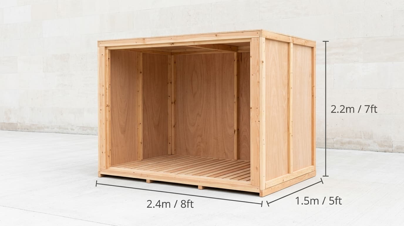 Storage container with dimensions: 2.4m x 2.2m x 1.5m